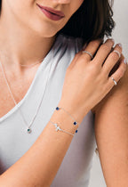 Pulseira Elo Português com 5 Zirconias Safira