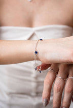 Pulseira Elo Português com 5 Zirconias Safira
